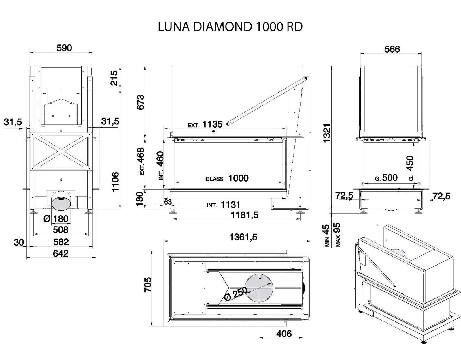 Chimenea de leña MDLD Luna Diamond 1000 RD (Room Divider) - Imagen 2