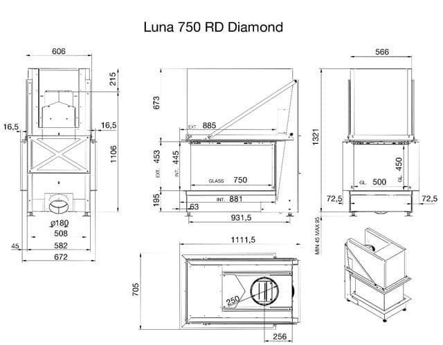 Chimenea de leña MDLD Luna Diamond 750 RD (Room Divider) - Imagen 2
