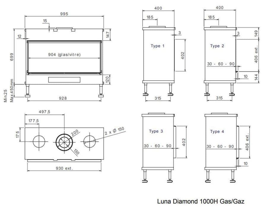 Chimenea gas MDLD Luna Diamond 1000 H (Frontal) - Imagen 2