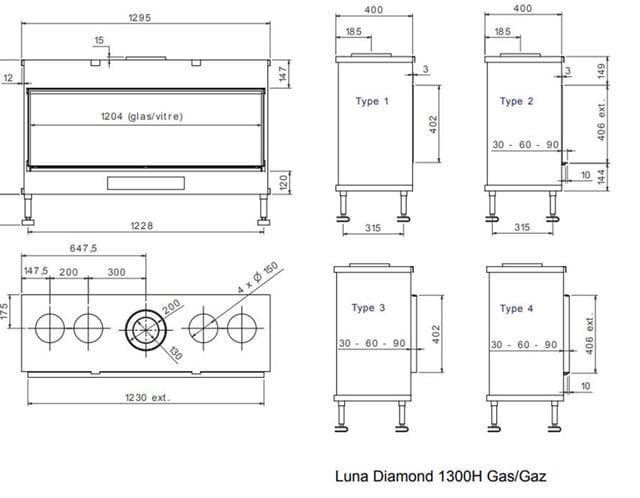 Chimenea gas MDLD Luna Diamond 1300 H (Frontal) - Imagen 2