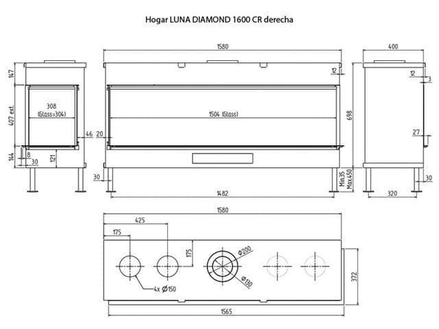 Chimenea gas MDLD Luna Diamond 1600 CL/CR (Esquinera) - Imagen 3
