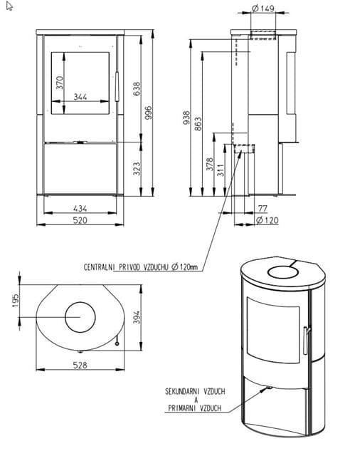 Estufa de leña Alpera E03 Curva (Metálica) - Imagen 3