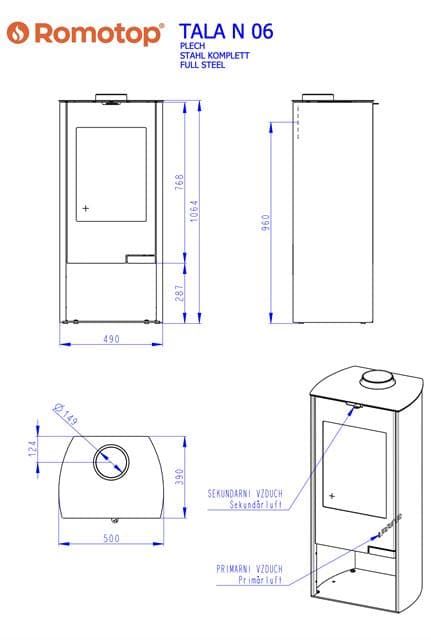 Estufa de leña Tala N06 metálica, puerta curva - Imagen 2